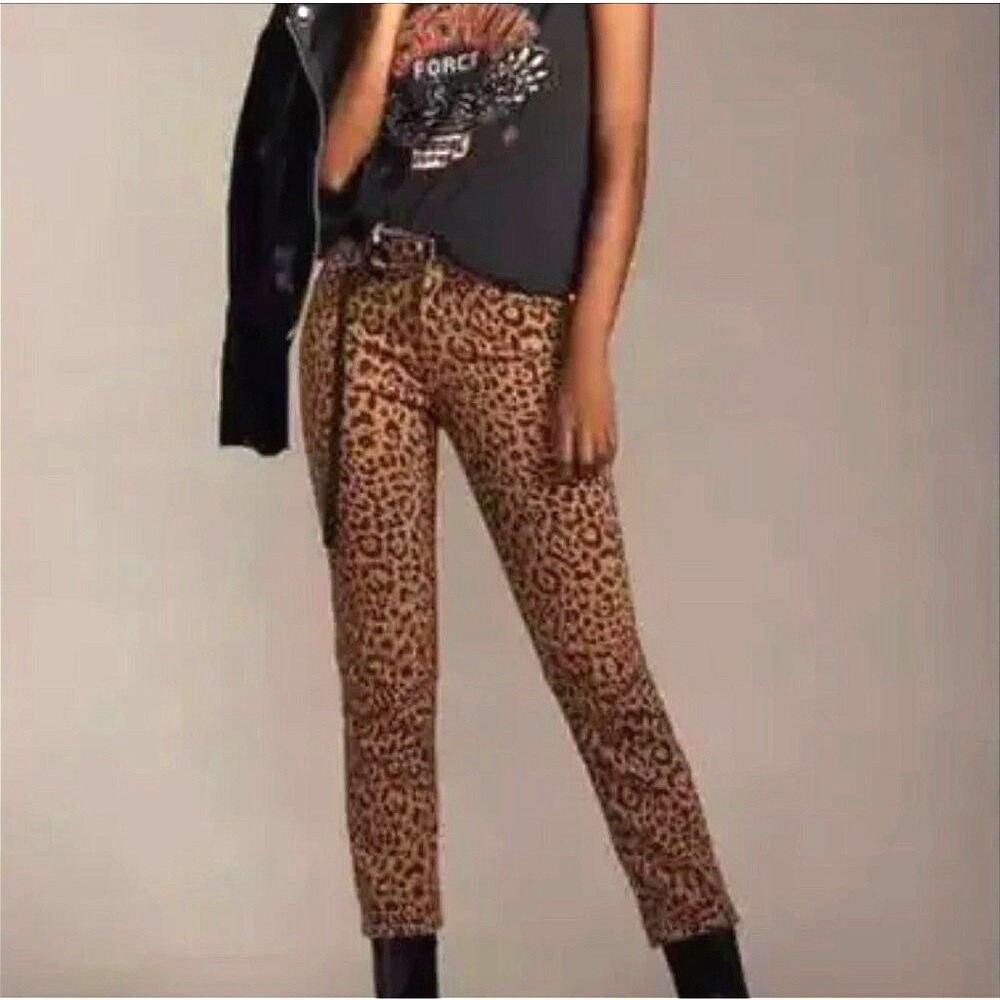 Mother Womens Mid Rise Rider Ankle Leopard Print Straight Leg Jeans Size 27